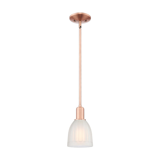 Innovations Brookfield 6in 1-Light Mini Pendant | Industrial Antique Copper and White Frosted Ribbed Glass | Kitchen Island & | Model 716-1S-AC-G441