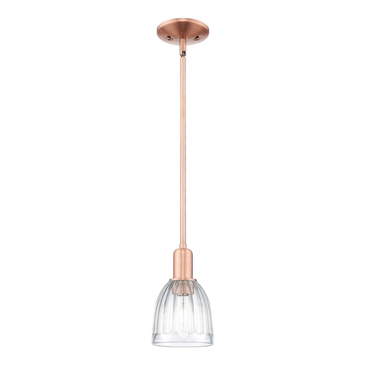 Innovations Brookfield 1-Light Mini Pendant | Industrial Antique Copper Steel and Clear Ribbed Glass | Kitchen Island & Dining Room | Model 716-1S-AC-G442