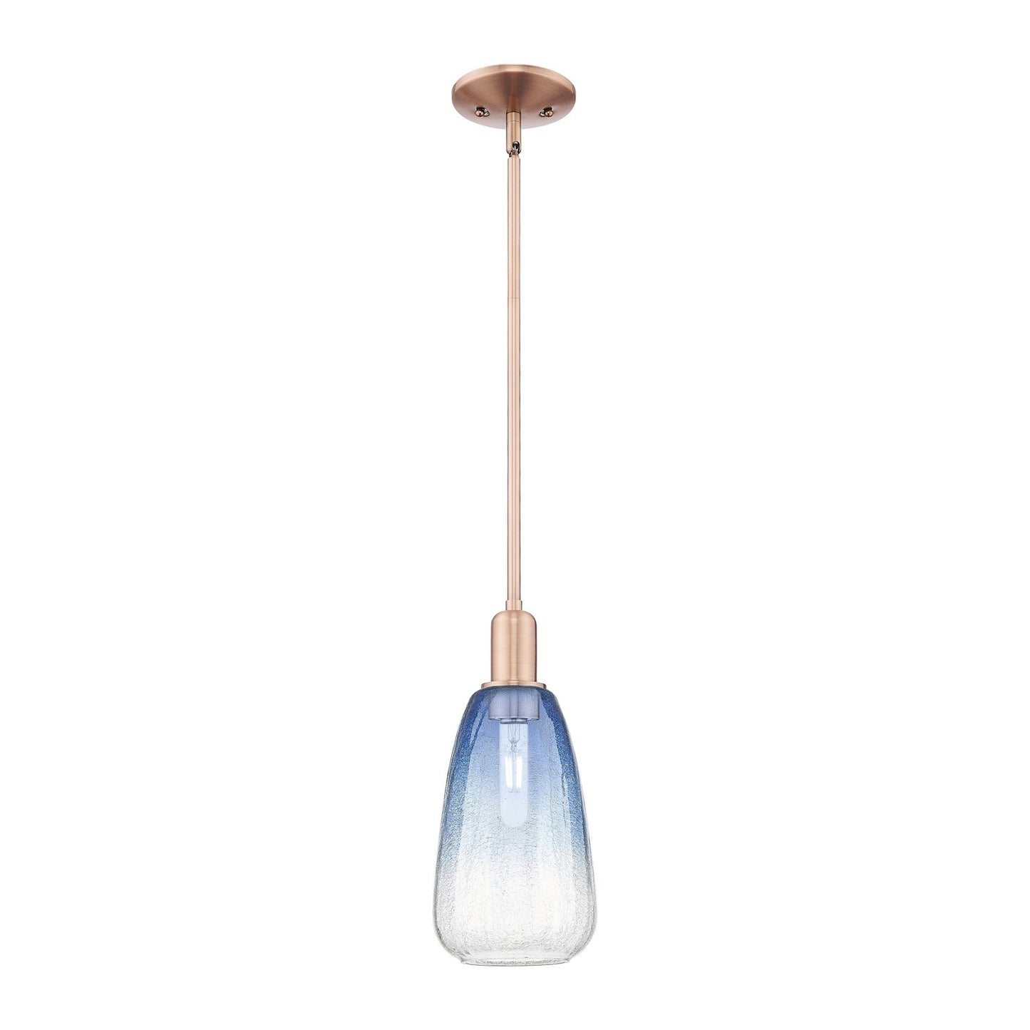 Innovations Brookhaven Almond 6in 1-Light Mini Pendant | Industrial Antique Copper Steel and Sapphire Blue Glass | Kitchen | Model 716-1S-AC-G480-6SB