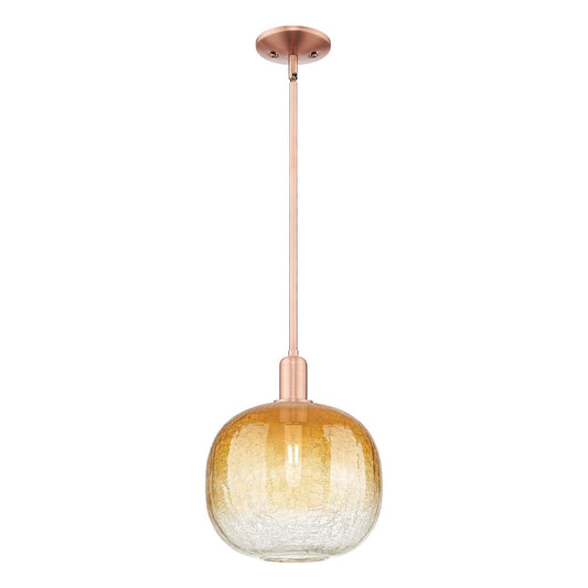 Innovations Brookhaven Sphere 10.5in 1-Light Mini Pendant | Industrial Antique Copper Steel and Amber Glass | Kitchen Island & | Model 716-1S-AC-G481-10AM
