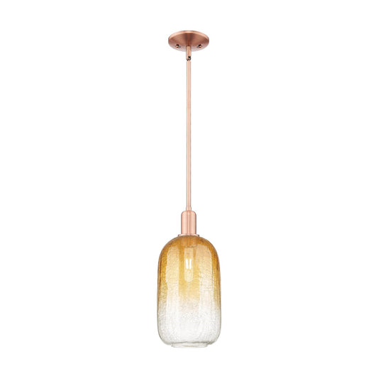 Innovations Brookhaven Cloche 7in 1-Light Mini Pendant | Industrial Antique Copper and Amber Glass | Kitchen Island | 7 x 7 x | Model 716-1S-AC-G482-7AM