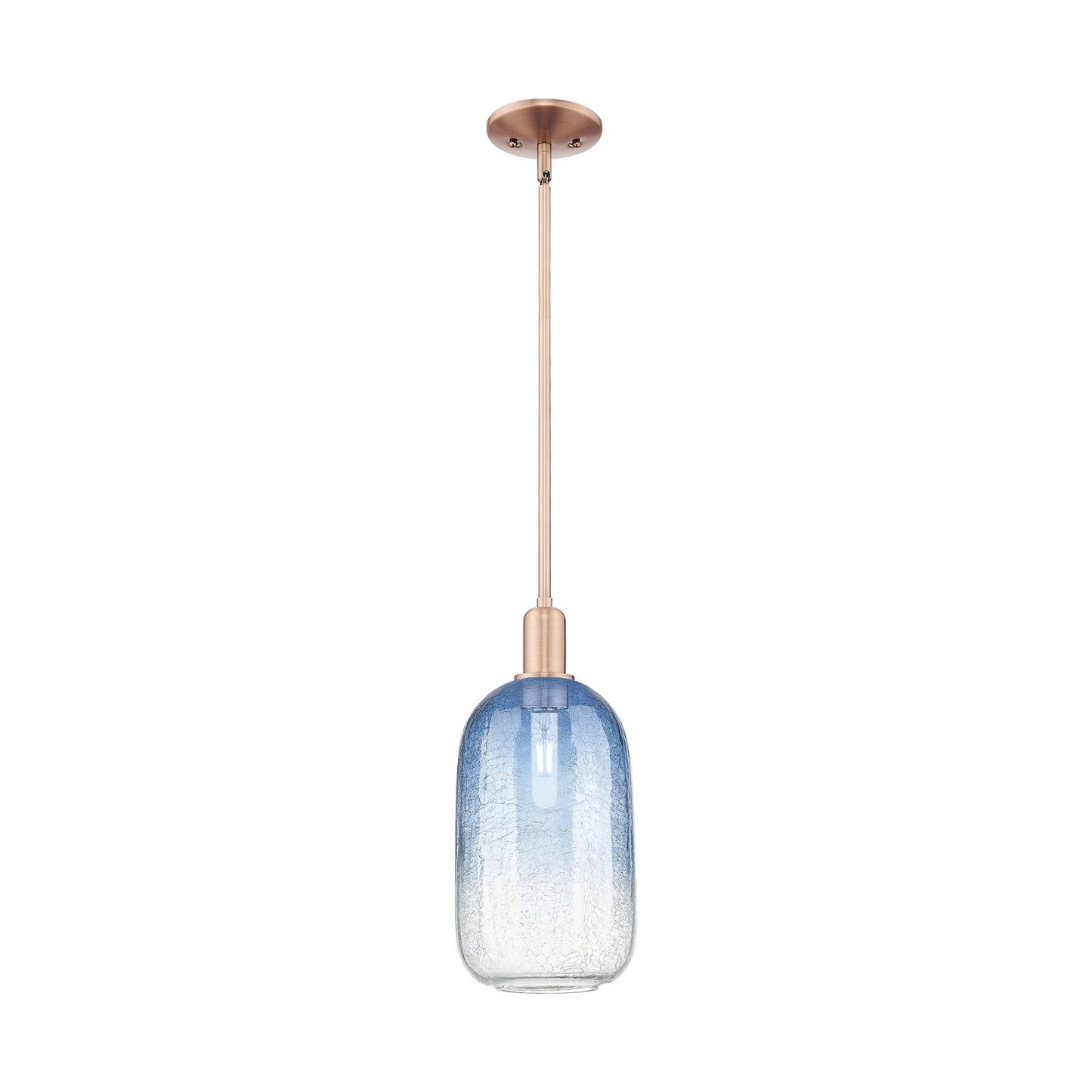 Innovations Brookhaven Cloche 7in 1-Light Mini Pendant | Industrial Antique Copper Steel and Sapphire Blue Glass | Kitchen | Model 716-1S-AC-G482-7SB