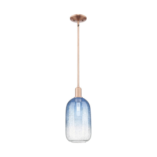 Innovations Brookhaven Cloche 7in 1-Light Mini Pendant | Industrial Antique Copper Steel and Sapphire Blue Glass | Kitchen | Model 716-1S-AC-G482-7SB