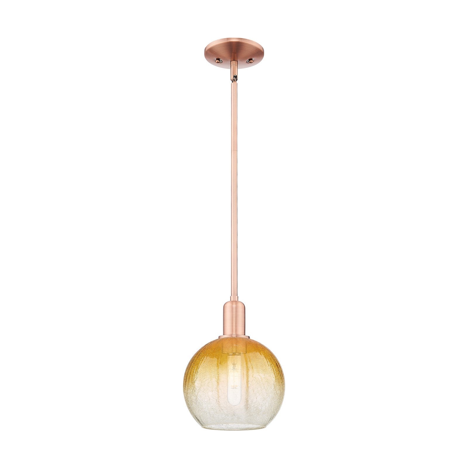 Innovations Brookhaven Globe 8in 1-Light Mini Pendant | Industrial Antique Copper and Amber Glass | Kitchen Island & Dining | Model 716-1S-AC-G483-8AM