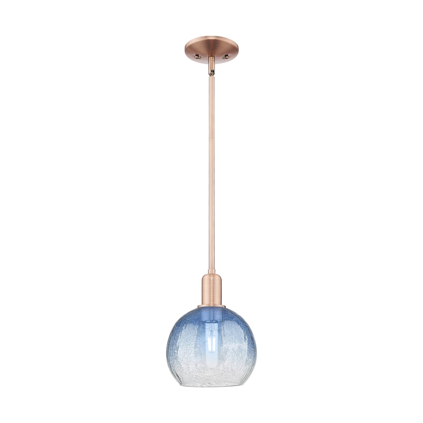 Innovations Brookhaven Globe 8in 1-Light Mini Pendant | Industrial Antique Copper Steel and Sapphire Blue Glass | Kitchen | Model 716-1S-AC-G483-8SB