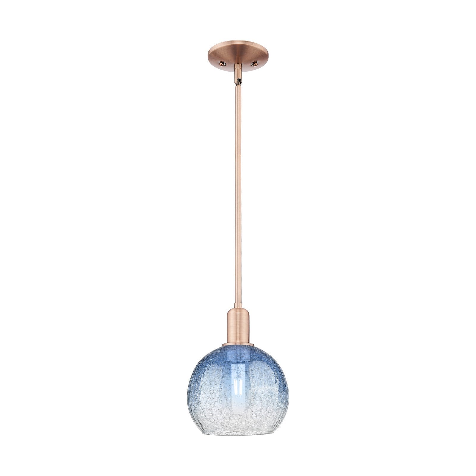 Innovations Brookhaven Globe 8in 1-Light Mini Pendant | Industrial Antique Copper Steel and Sapphire Blue Glass | Kitchen | Model 716-1S-AC-G483-8SB