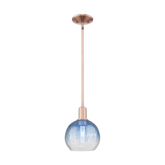 Innovations Brookhaven Globe 8in 1-Light Mini Pendant | Industrial Antique Copper Steel and Sapphire Blue Glass | Kitchen | Model 716-1S-AC-G483-8SB