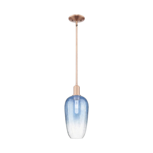 Innovations Brookhaven Flute 7in 1-Light Mini Pendant | Industrial Antique Copper and Sapphire Blue Glass | Kitchen Island | 7 | Model 716-1S-AC-G484-7SB