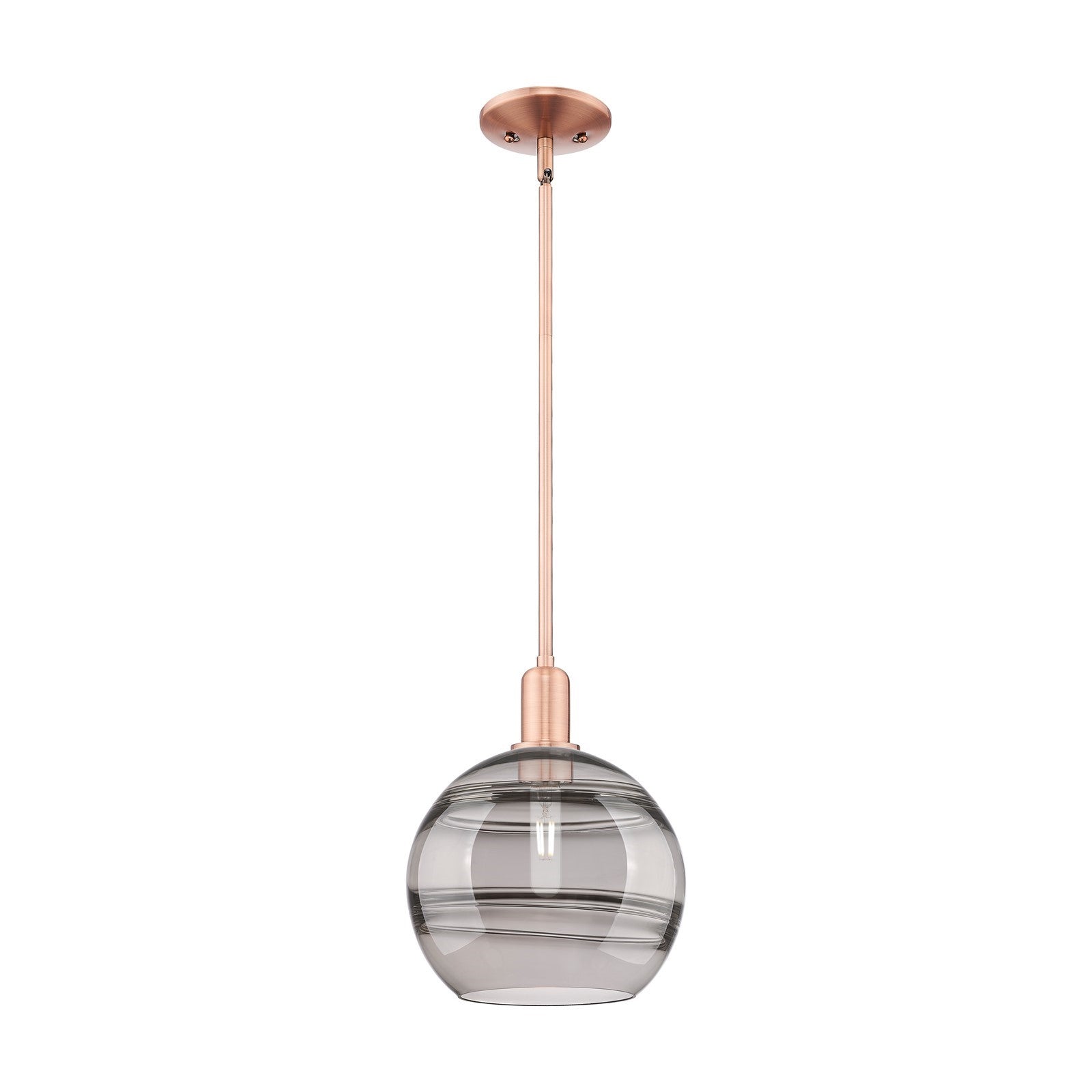 Innovations Rochester 10in 1-Light Mini Pendant | Industrial Antique Copper Steel and Light Smoke Glass | Kitchen Island & | Model 716-1S-AC-G556-10SM
