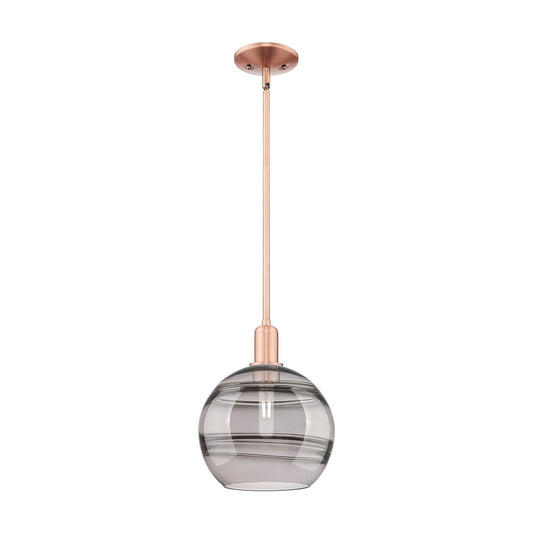 Innovations Rochester 10in 1-Light Mini Pendant | Industrial Antique Copper Steel and Light Smoke Glass | Kitchen Island & | Model 716-1S-AC-G556-10SM