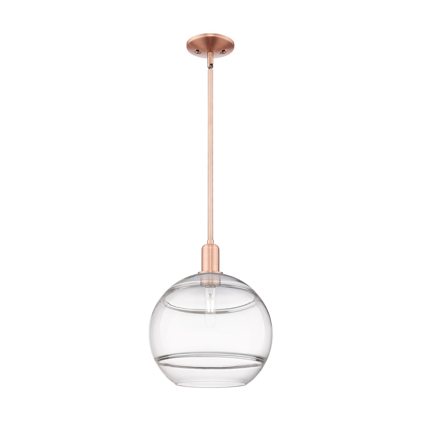 Innovations Rochester 12in 1-Light Mini Pendant | Industrial Antique Copper Steel and Clear Glass | Kitchen Island & Dining | Model 716-1S-AC-G556-12CL