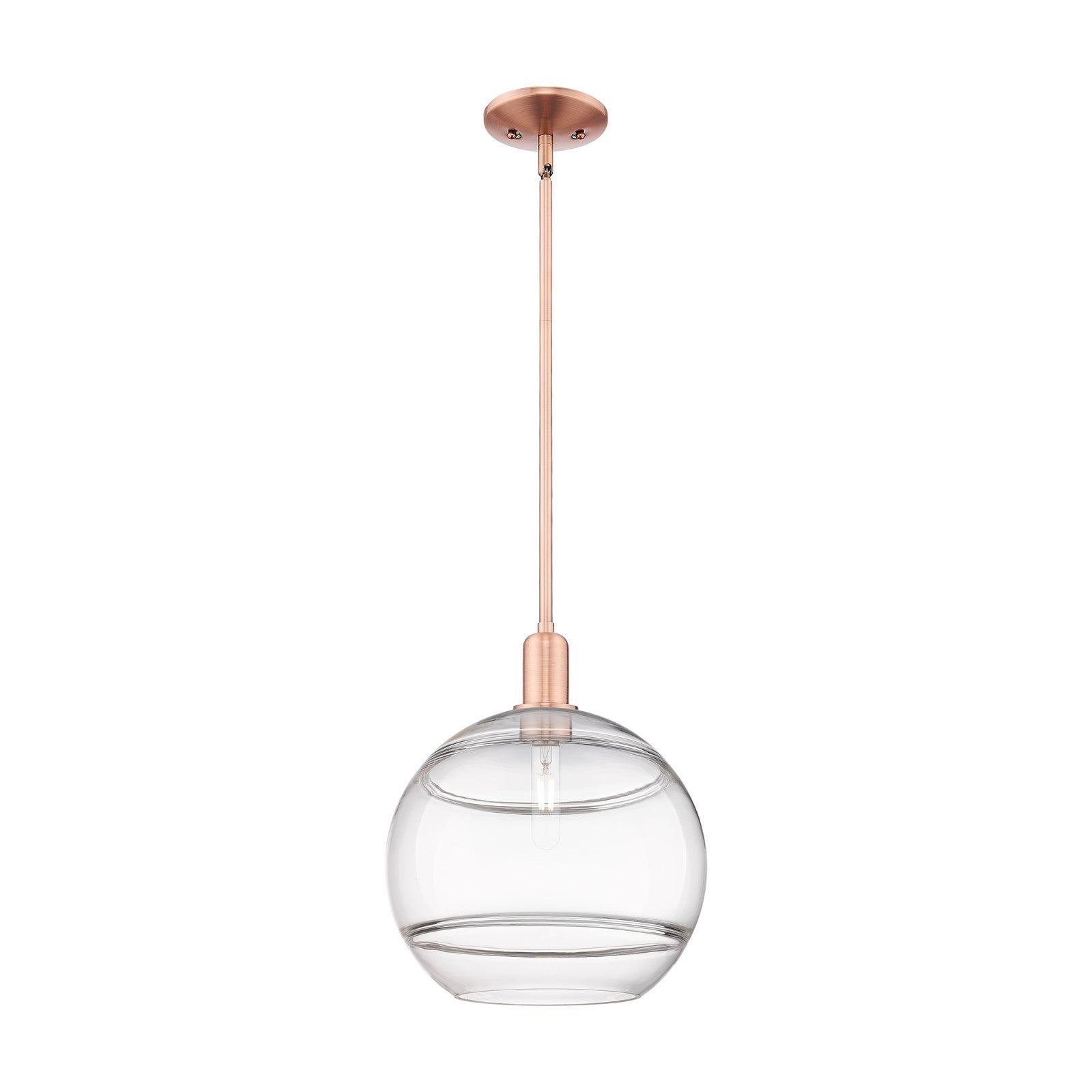 Innovations Rochester 12in 1-Light Mini Pendant | Industrial Antique Copper Steel and Clear Glass | Kitchen Island & Dining | Model 716-1S-AC-G556-12CL
