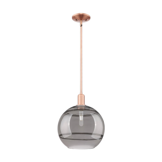Innovations Rochester 12in 1-Light Mini Pendant | Industrial Antique Copper Steel and Light Smoke Glass | Kitchen Island & | Model 716-1S-AC-G556-12SM