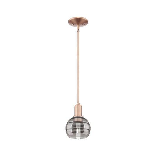 Innovations Rochester 6in 1-Light Mini Pendant | Industrial Antique Copper and Light Smoke Glass | Kitchen Island & Dining Room | Model 716-1S-AC-G556-6SM