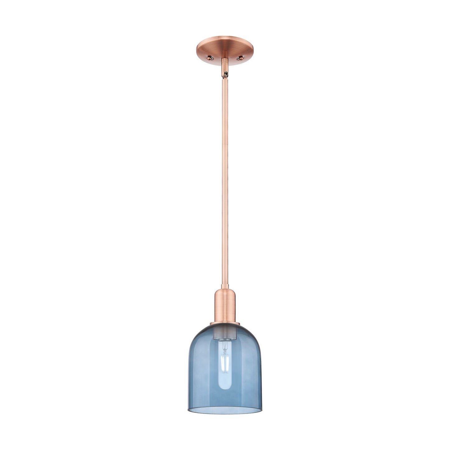Innovations Bella 6in 1-Light Mini Pendant | Industrial Antique Copper and Blue Glass | Kitchen Island & Dining Room | 5.5 x | Model 716-1S-AC-G558-6BL