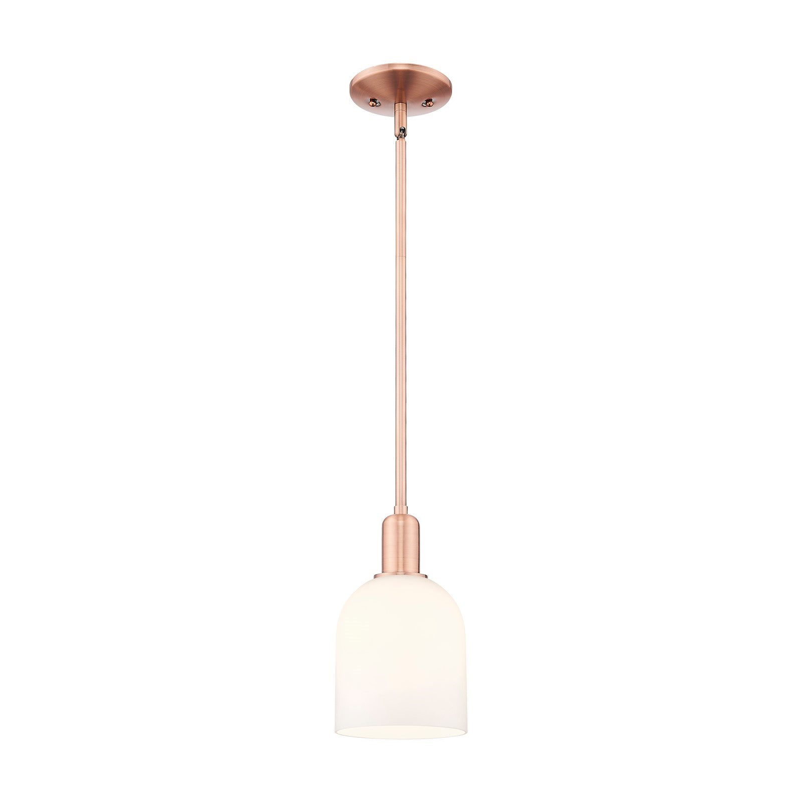 Innovations Bella 5.5in 1-Light Mini Pendant | Industrial Antique Copper Steel and White Glass | Kitchen Island & Dining Room | Model 716-1S-AC-G558-6GWH