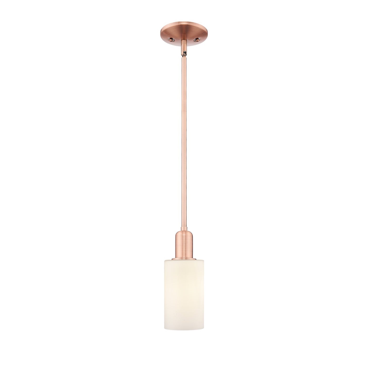 Innovations Clymer 4in 1-Light Mini Pendant | Industrial Antique Copper and Matte White Glass | Kitchen Island | 3.88 x 3.88 x 9.5 | Model 716-1S-AC-G801