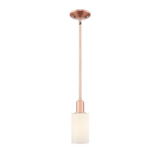 Innovations Clymer 4in 1-Light Mini Pendant | Industrial Antique Copper and Matte White Glass | Kitchen Island | 3.88 x 3.88 x 9.5 | Model 716-1S-AC-G801