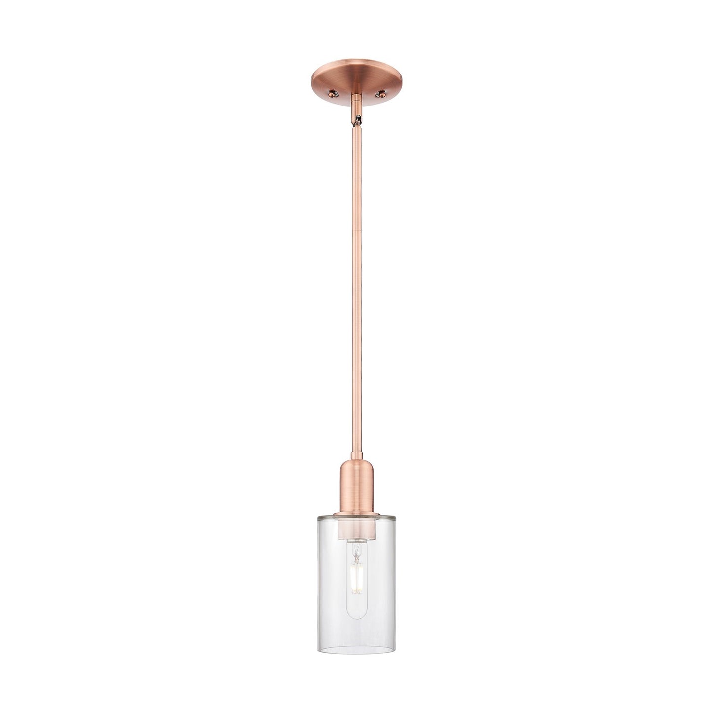 Innovations Clymer 4in 1-Light Mini Pendant | Industrial Antique Copper Steel and Clear Glass | Kitchen Island & Dining Room | 3.88 | Model 716-1S-AC-G802