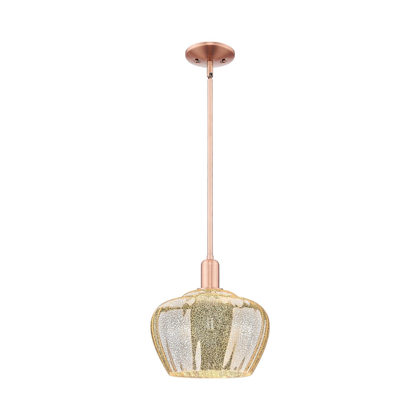 Innovations Fenton 11in 1-Light Mini Pendant | Industrial Antique Copper Steel and Mercury Ribbed Glass | Kitchen Island & Dining | Model 716-1S-AC-G96-L