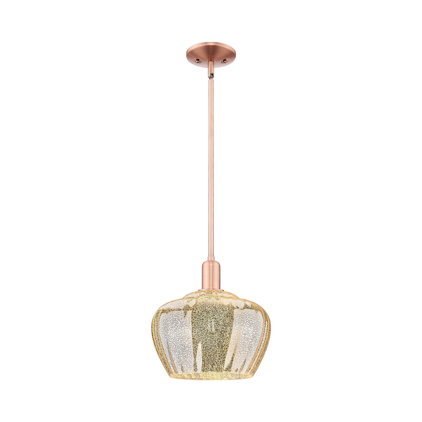 Innovations Fenton 11in 1-Light Mini Pendant | Industrial Antique Copper Steel and Mercury Ribbed Glass | Kitchen Island & Dining | Model 716-1S-AC-G96-L