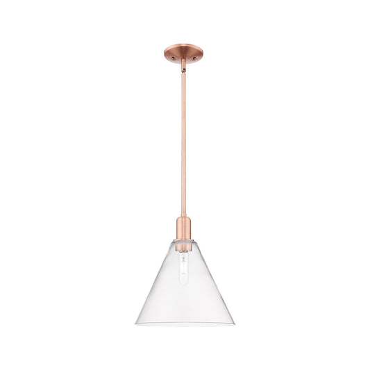 Innovations Berkshire Glass 12in 1-Light Mini Pendant | Industrial Antique Copper Steel and Clear Glass | Kitchen Island & | Model 716-1S-AC-GBC-122