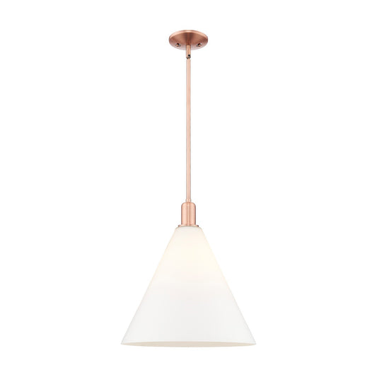 Innovations Berkshire Glass 16in 1-Light Mini Pendant | Industrial Antique Copper Steel and Matte White Glass | Kitchen Island & | Model 716-1S-AC-GBC-161