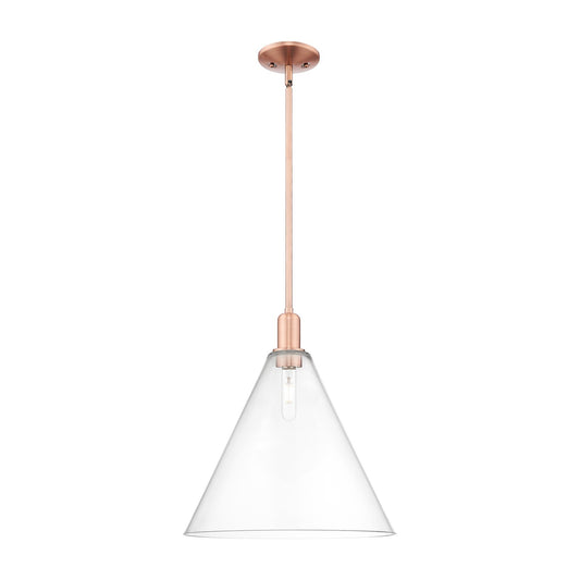 Innovations Berkshire Glass 16in 1-Light Mini Pendant | Industrial Antique Copper Steel and Clear Glass | Kitchen Island & | Model 716-1S-AC-GBC-162