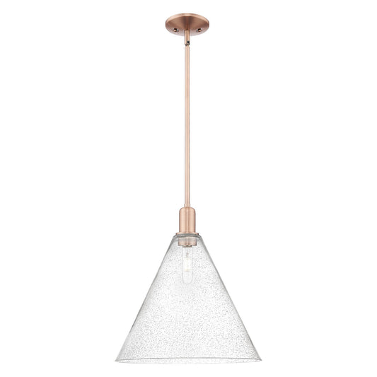 Innovations Berkshire Glass 16in 1-Light Mini Pendant | Industrial Antique Copper Steel and Seedy Glass | Kitchen Island & | Model 716-1S-AC-GBC-164