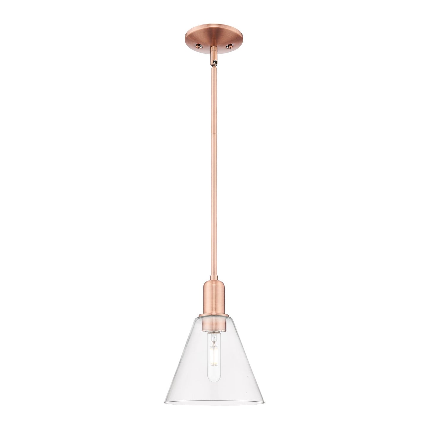 Innovations Berkshire Glass 8in 1-Light Mini Pendant | Industrial Antique Copper Steel and Clear Cone Glass | Kitchen Island & | Model 716-1S-AC-GBC-82