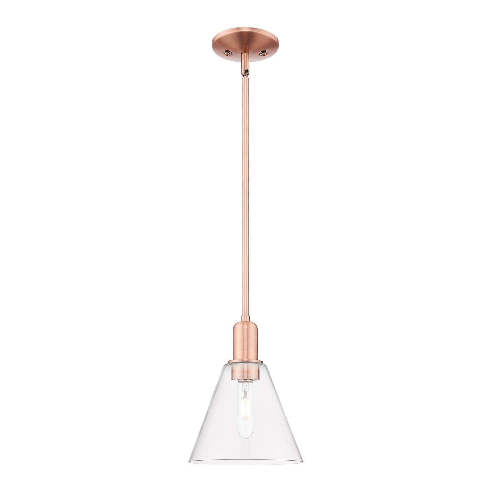 Innovations Berkshire Glass 8in 1-Light Mini Pendant | Industrial Antique Copper Steel and Clear Cone Glass | Kitchen Island & | Model 716-1S-AC-GBC-82