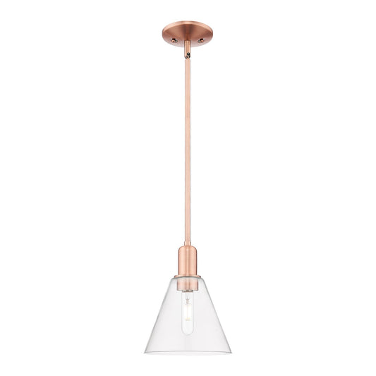 Innovations Berkshire Glass 8in 1-Light Mini Pendant | Industrial Antique Copper Steel and Clear Cone Glass | Kitchen Island & | Model 716-1S-AC-GBC-82
