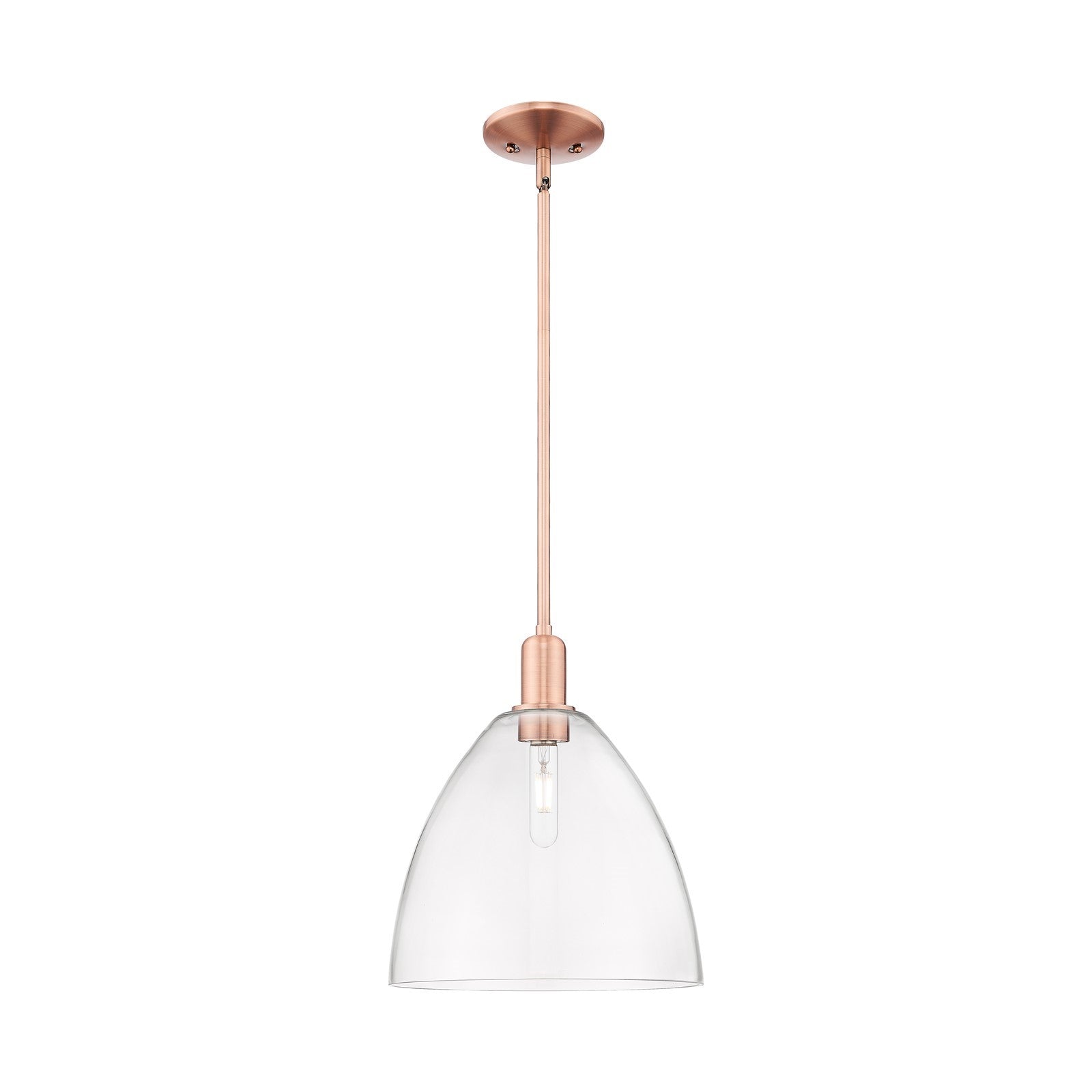 Innovations Bristol 12in 1-Light Mini Pendant | Industrial Antique Copper Steel and Clear Glass | Kitchen Island & Dining Room | Model 716-1S-AC-GBD-122