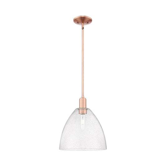 Innovations Bristol 12in 1-Light Mini Pendant | Industrial Antique Copper Steel and Seedy Glass | Kitchen Island & Dining Room | Model 716-1S-AC-GBD-124