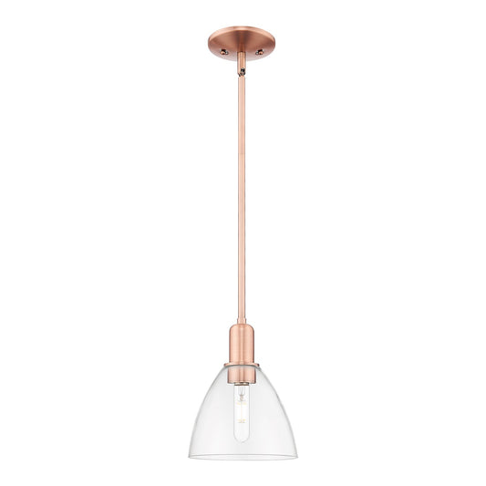Innovations Bristol 8in 1-Light Mini Pendant | Industrial Antique Copper Steel and Clear Glass | Kitchen Island & Dining Room | Model 716-1S-AC-GBD-752