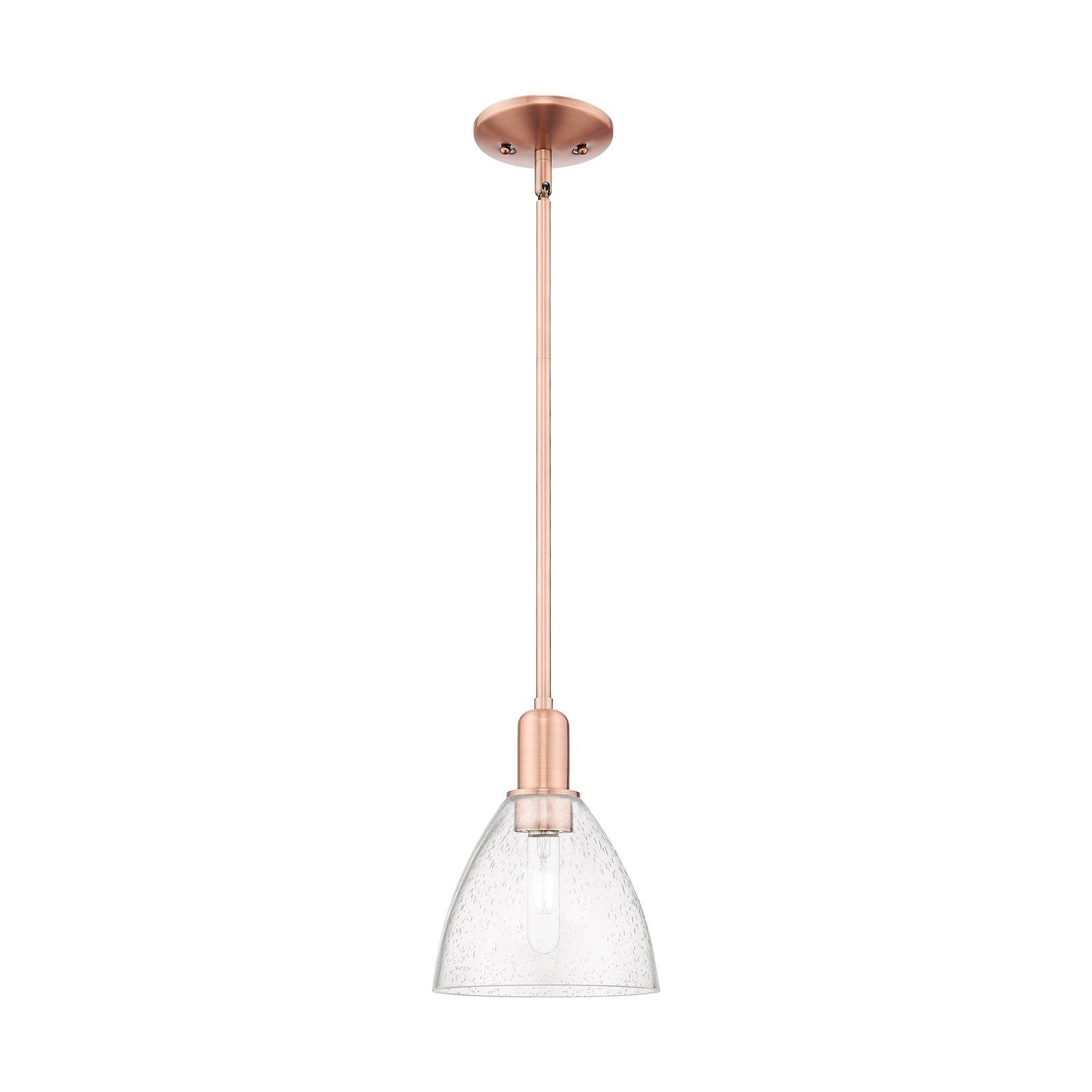 Innovations Bristol 8in 1-Light Mini Pendant | Industrial Antique Copper Steel and Seedy Glass | Kitchen Island | 7.5 x 10.12 in | Model 716-1S-AC-GBD-754