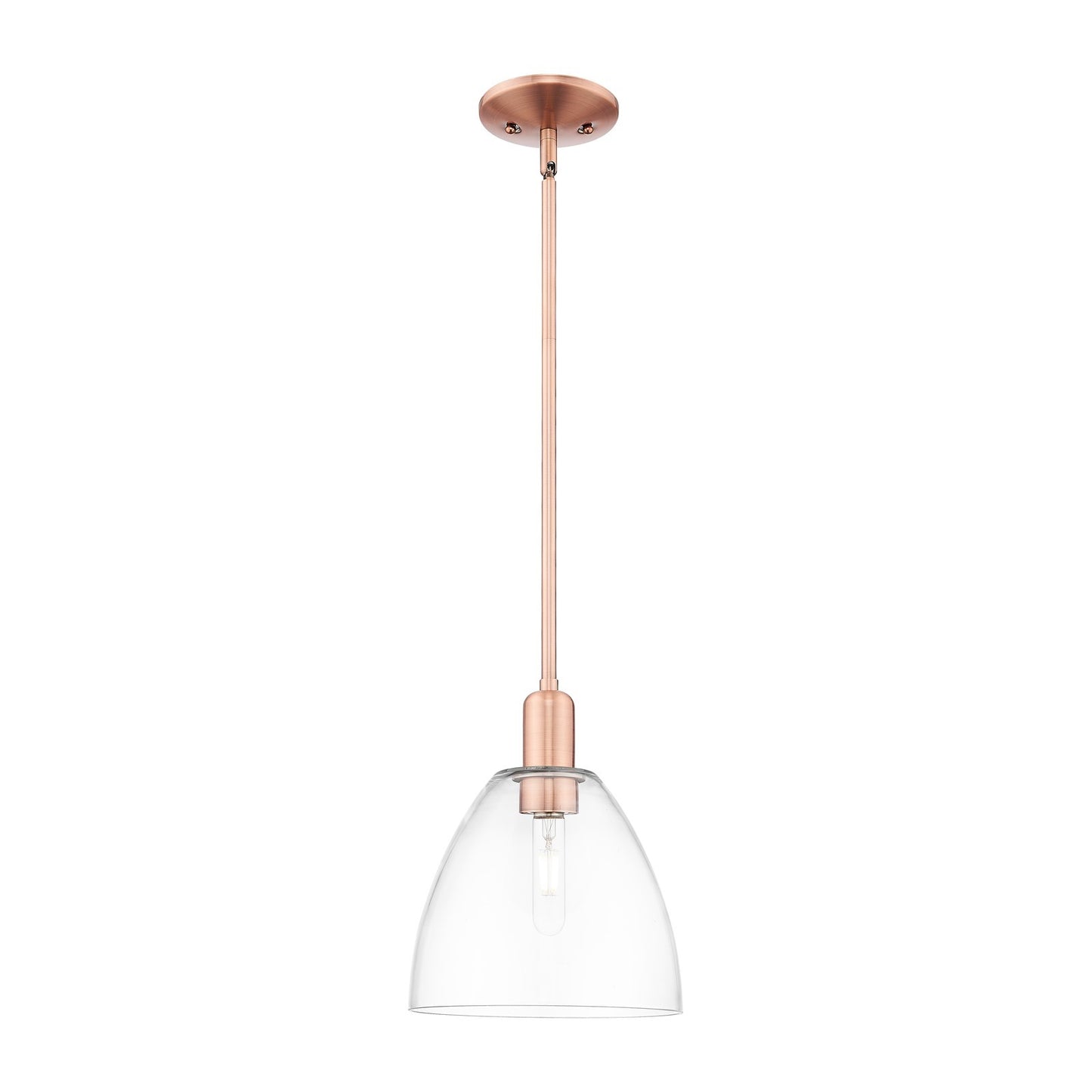 Innovations Bristol 9in 1-Light Mini Pendant | Industrial Antique Copper Steel and Clear Glass | Kitchen Island & Dining Room | Model 716-1S-AC-GBD-92