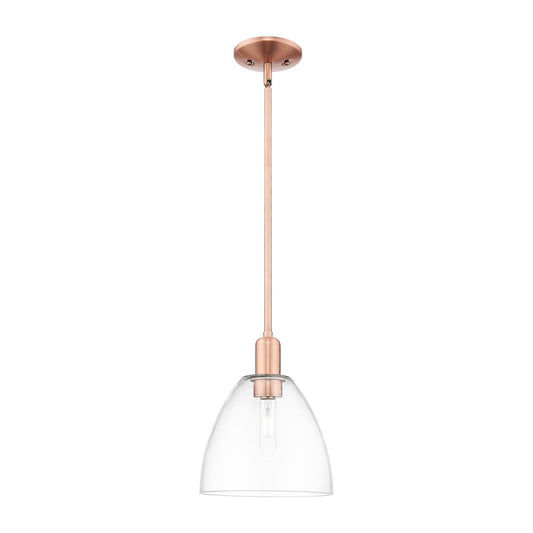 Innovations Bristol 9in 1-Light Mini Pendant | Industrial Antique Copper Steel and Clear Glass | Kitchen Island & Dining Room | Model 716-1S-AC-GBD-92