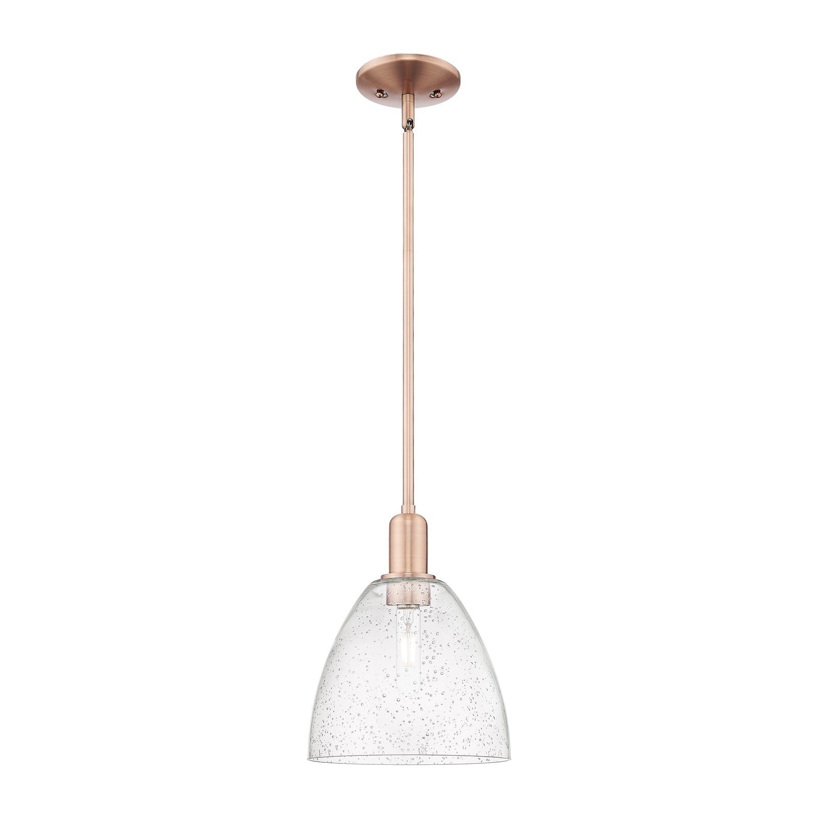 Innovations Bristol 9in 1-Light Mini Pendant | Industrial Antique Copper Steel and Seedy Glass | Kitchen Island & Dining Room | 9 | Model 716-1S-AC-GBD-94