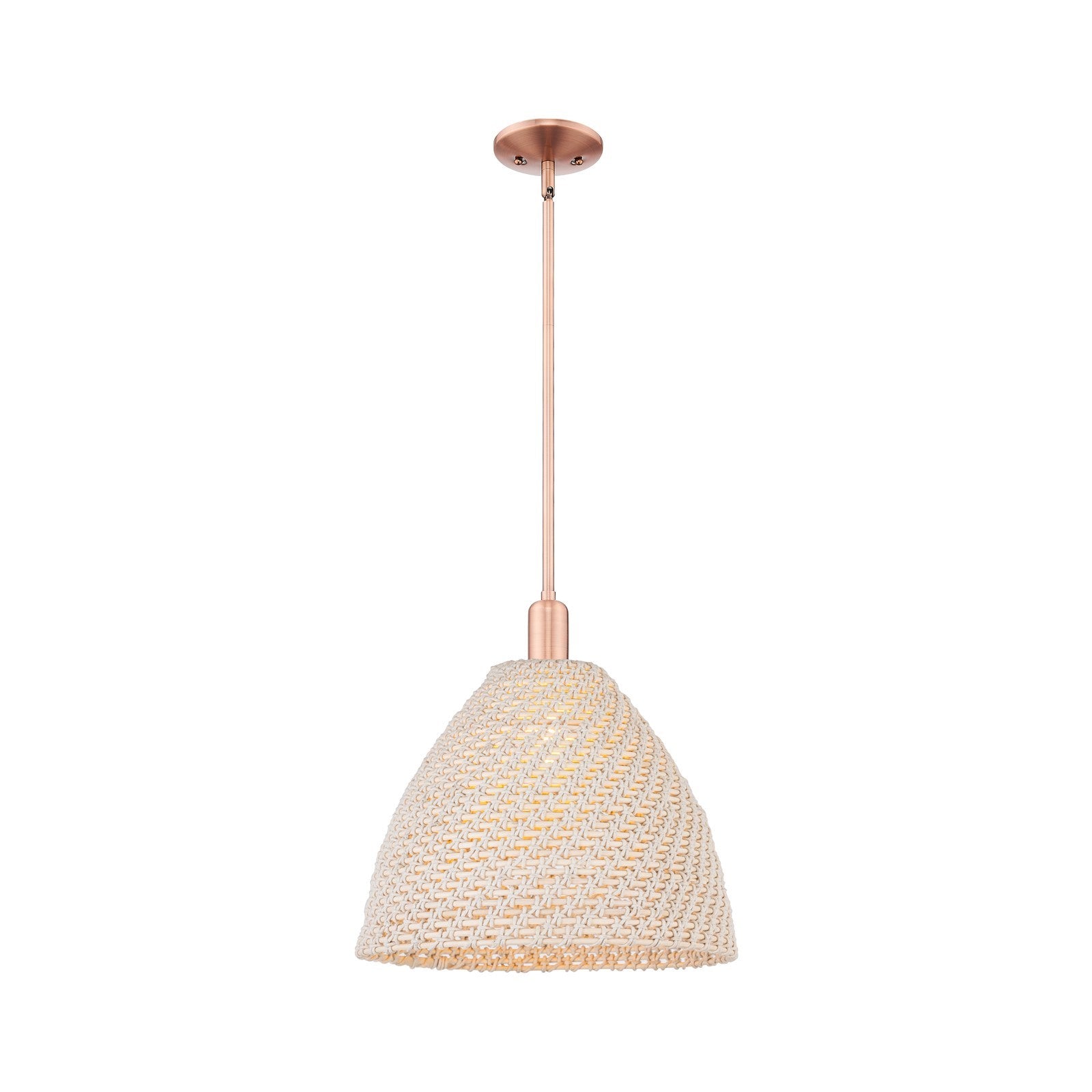 Innovations Bristol Natural 16in 1-Light Mini Pendant | Farmhouse Antique Copper Steel and Natural Fiber Dome Shade | Kitchen | Model 716-1S-AC-NBD-16-NAT