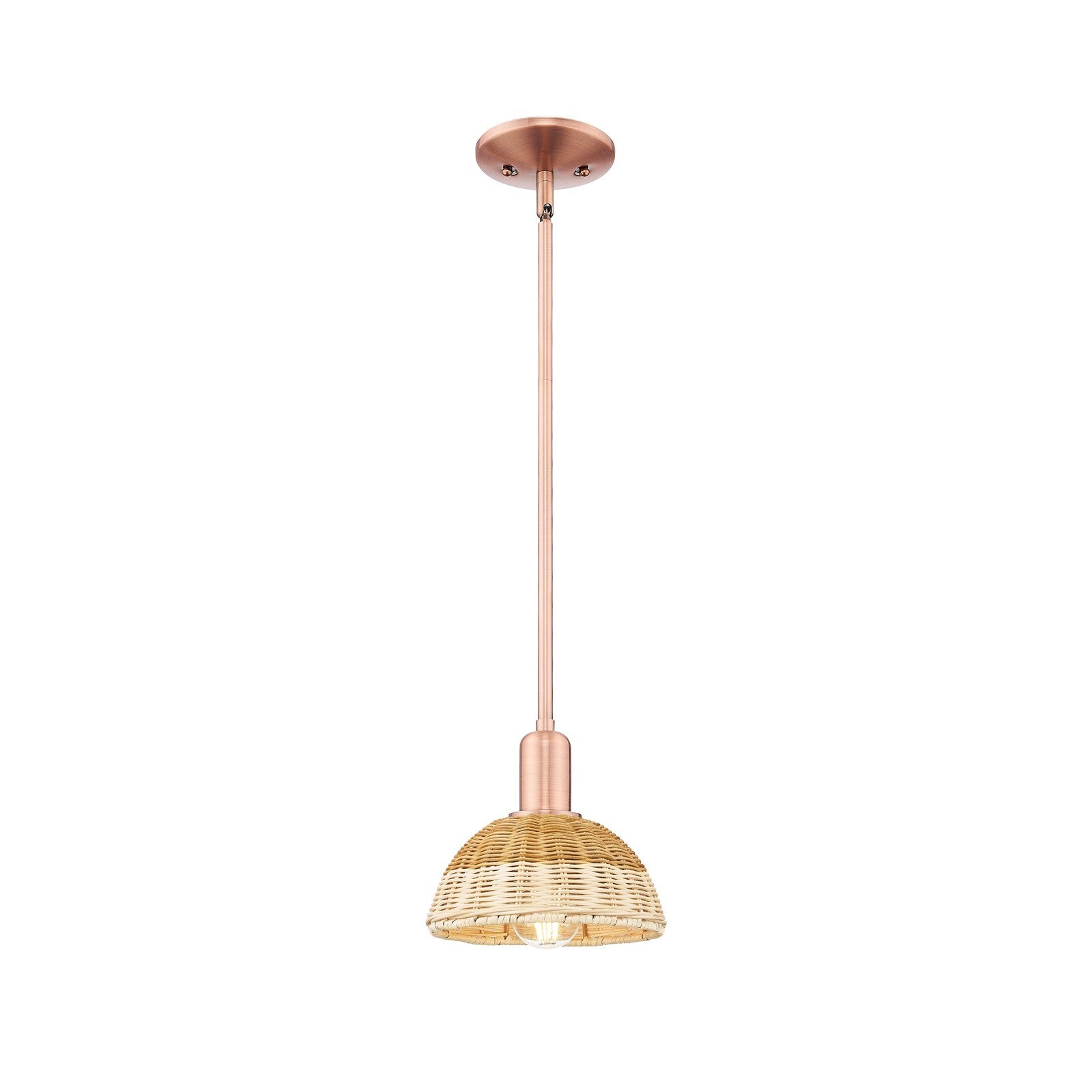 Innovations Natural Ballston Dome 7.5in 1-Light Mini Pendant | Farmhouse Antique Copper Steel and Natural Fiber Shade | Model 716-1S-AC-NBD2-75-NAT