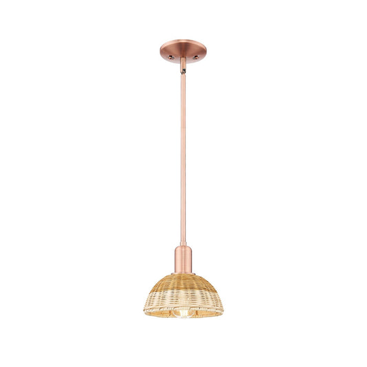 Innovations Natural Ballston Dome 7.5in 1-Light Mini Pendant | Farmhouse Antique Copper Steel and Natural Fiber Shade | Model 716-1S-AC-NBD2-75-NAT