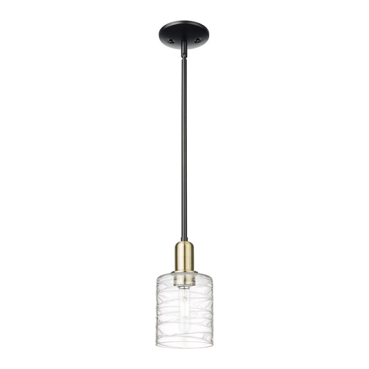 Innovations Cobbleskill 5in 1-Light Mini Pendant | Industrial Black Antique Brass and Deco Swirl Clear Glass | Kitchen Island & | Model 716-1S-BAB-G1113