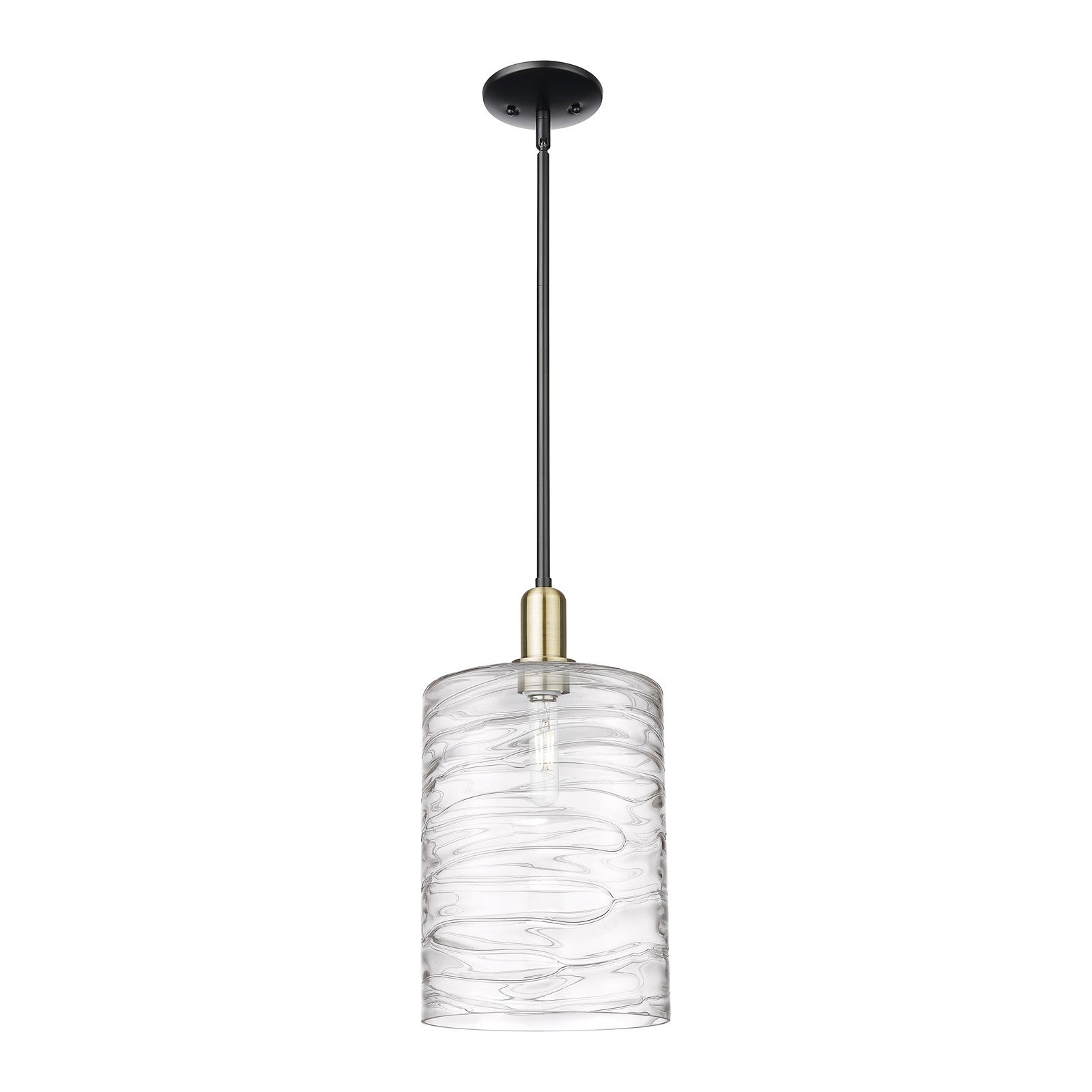 Innovations Cobbleskill 9in 1-Light Mini Pendant | Industrial Black Antique Brass and Deco Swirl Glass | Kitchen Island & | Model 716-1S-BAB-G1113-L