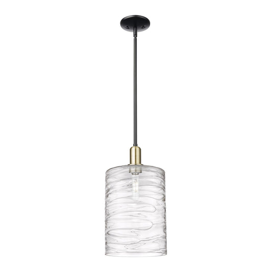 Innovations Cobbleskill 9in 1-Light Mini Pendant | Industrial Black Antique Brass and Deco Swirl Glass | Kitchen Island & | Model 716-1S-BAB-G1113-L