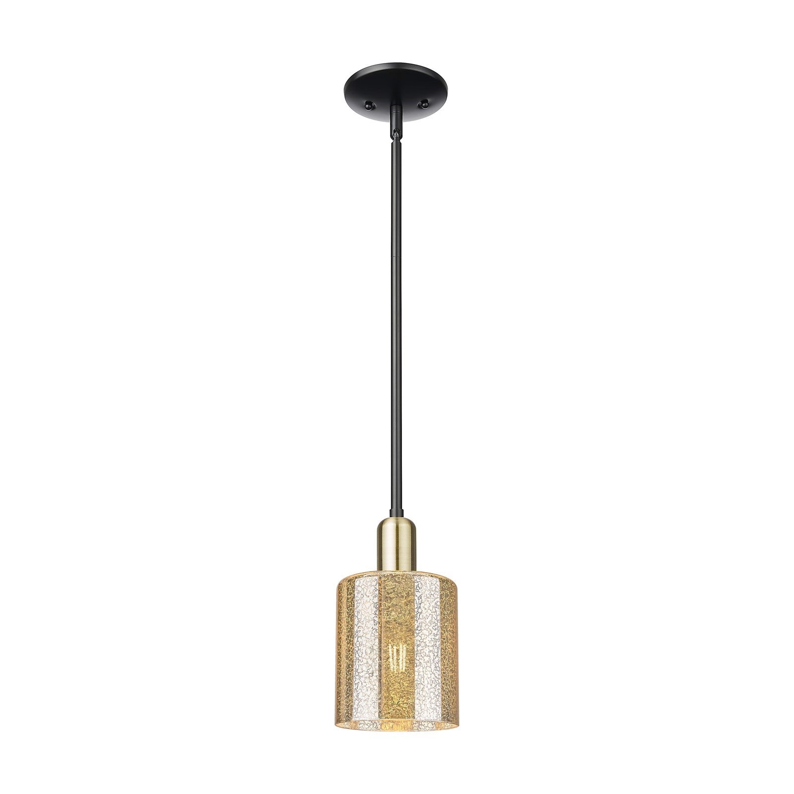 Innovations Cobbleskill 5in 1-Light Mini Pendant | Industrial Black Antique Brass Steel and Mercury Glass | Kitchen Island & | Model 716-1S-BAB-G116