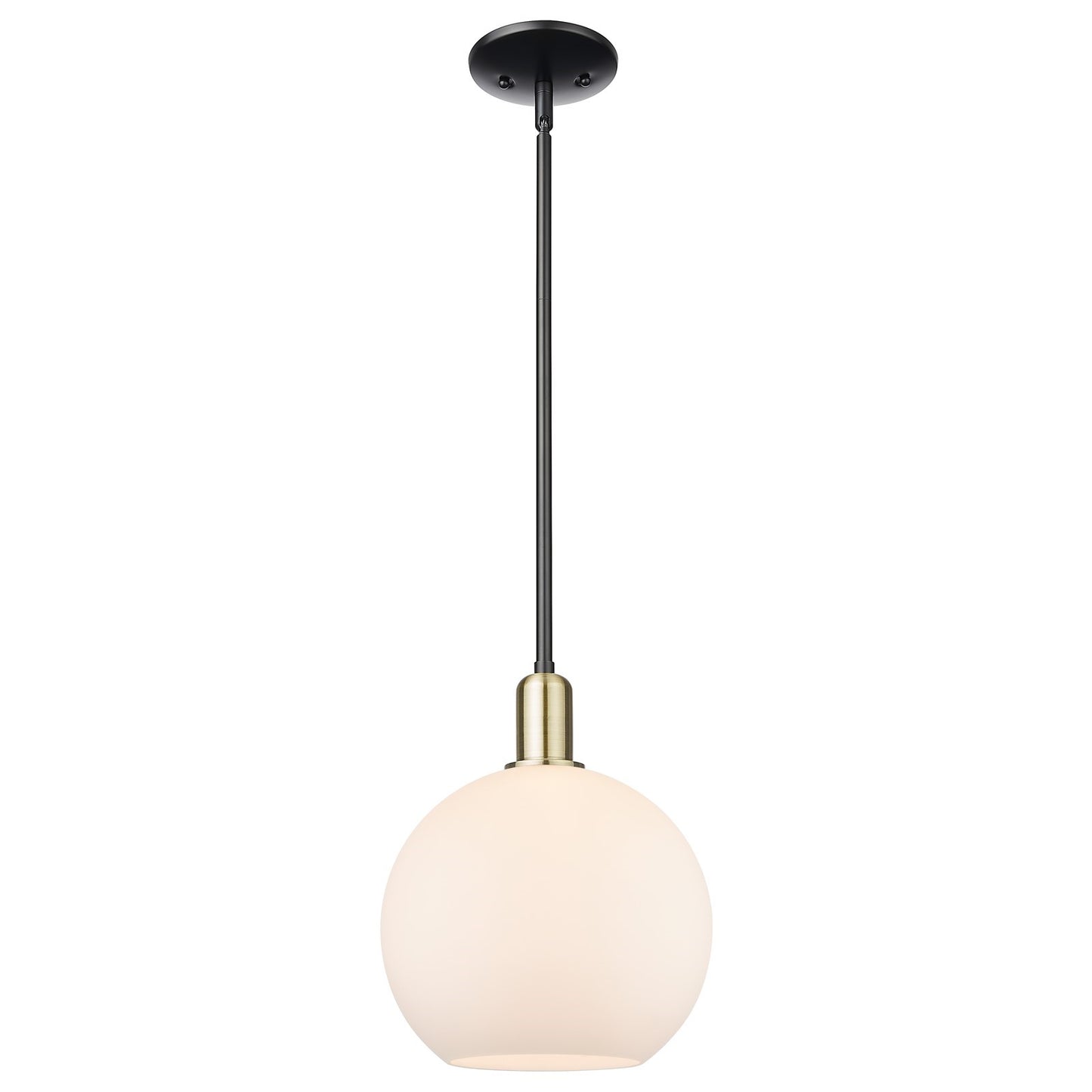 Innovations Athens 10in 1-Light Mini Pendant | Industrial Black Antique Brass and Matte White Glass | Kitchen Island & Dining | Model 716-1S-BAB-G121-10
