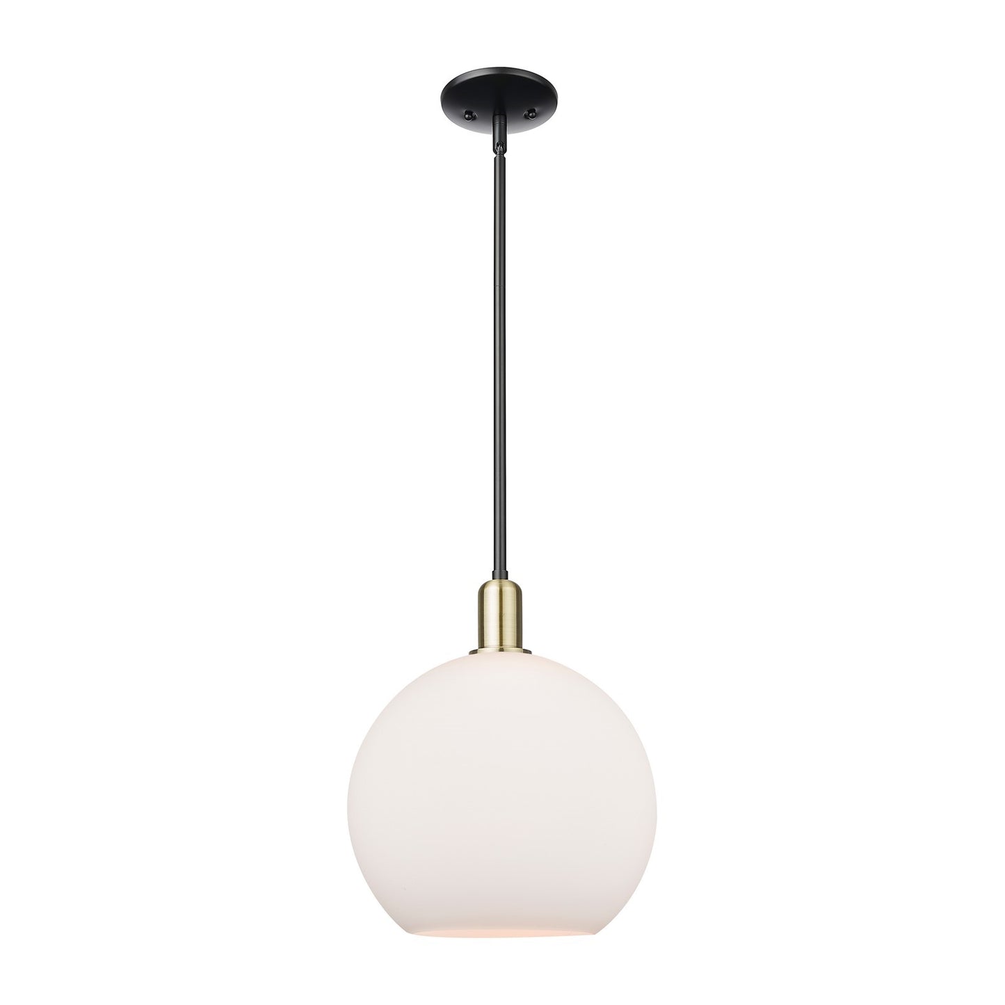 Innovations Athens 12in 1-Light Mini Pendant | Industrial Black Antique Brass Steel and Matte White Glass | Kitchen Island & | Model 716-1S-BAB-G121-12