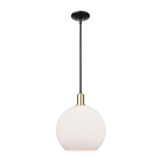 Innovations Athens 12in 1-Light Mini Pendant | Industrial Black Antique Brass Steel and Matte White Glass | Kitchen Island & | Model 716-1S-BAB-G121-12