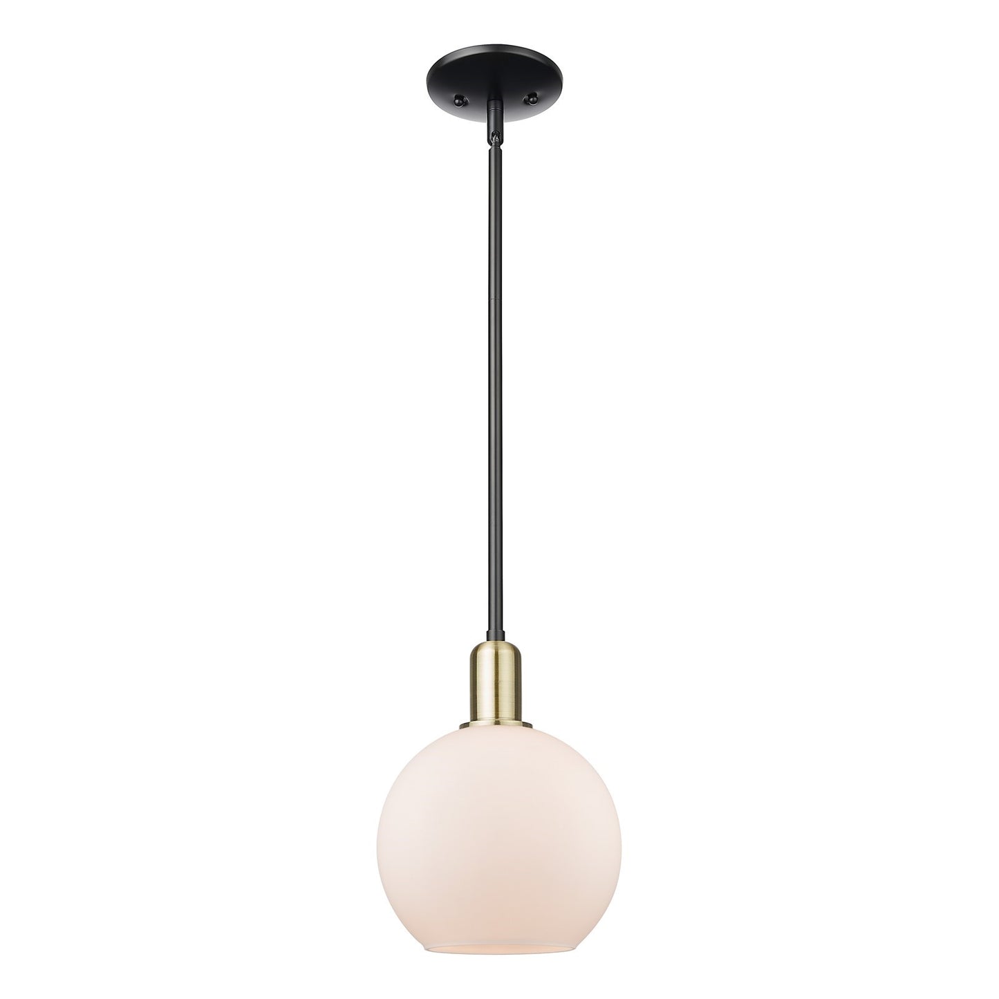 Innovations Athens 8in 1-Light Mini Pendant | Industrial Black Antique Brass and Matte White Glass | Kitchen Island & Dining | Model 716-1S-BAB-G121-8